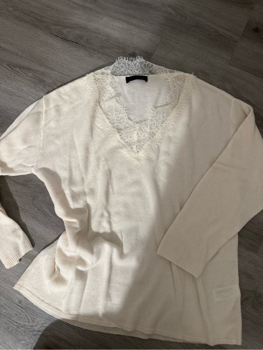 Zara Lace Trim V-Neck Sweater - Cream
